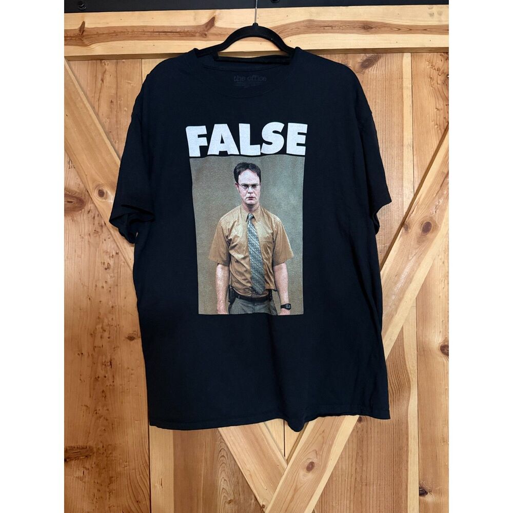 The Office Dwight Schrute FALSE Shirt XL Black Cotton Graphic Tee NBC Universal